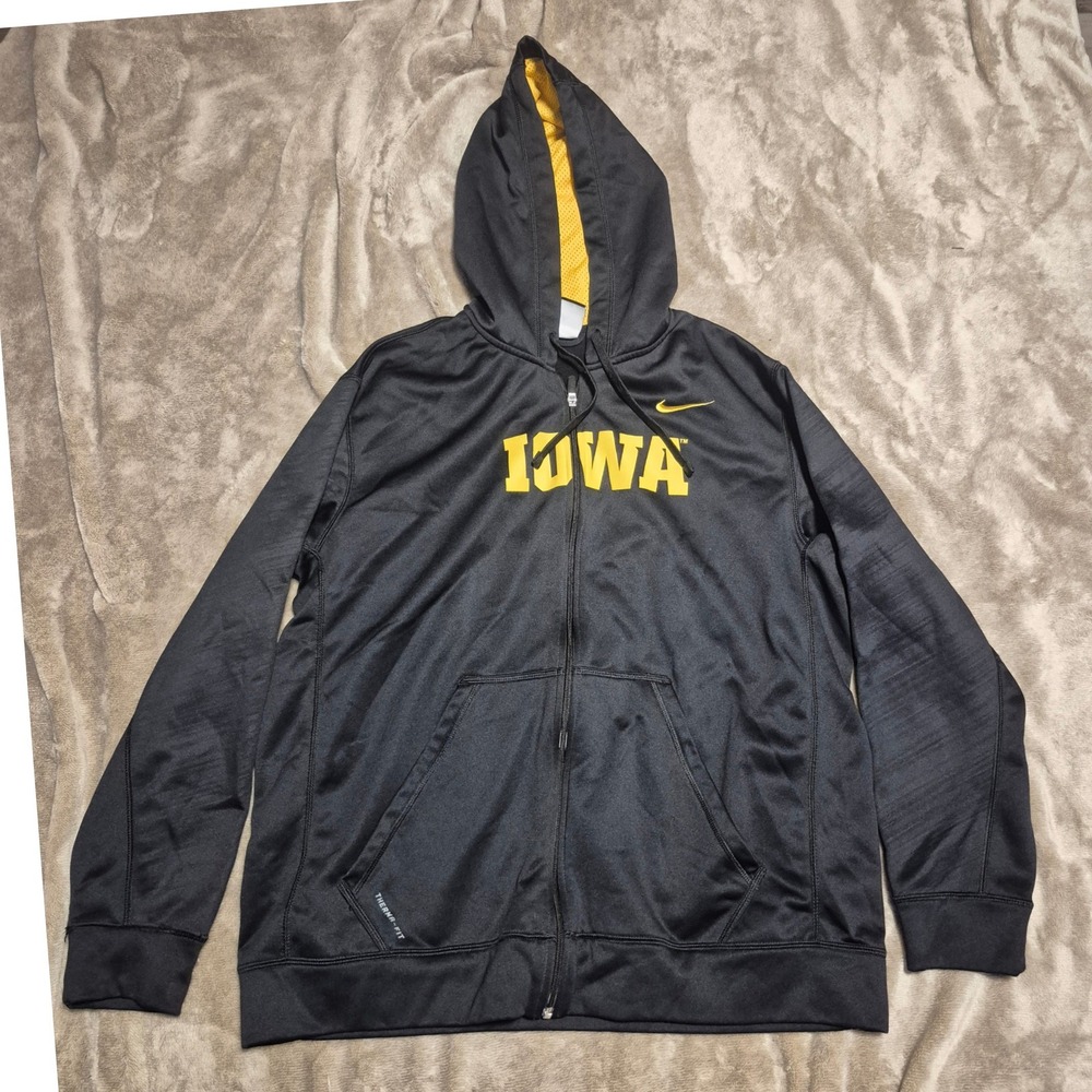Nike Iowa Hawkeyes Therma-FIT Full Zip Hoodie Mens XL Black Yellow Sweatshirt